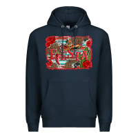 Navy fiesta with sombrero background Premium Hoodie - Artiststas