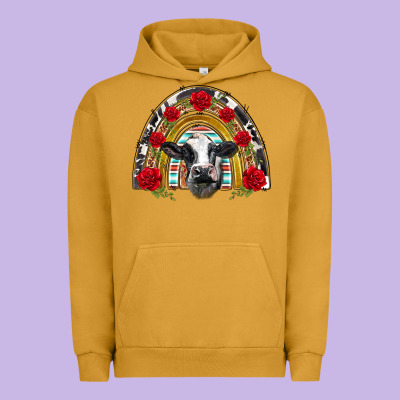 Black And White Baby Cow Floral Rose Rainbow Urban Hoodie Designed By Barkaloodesign