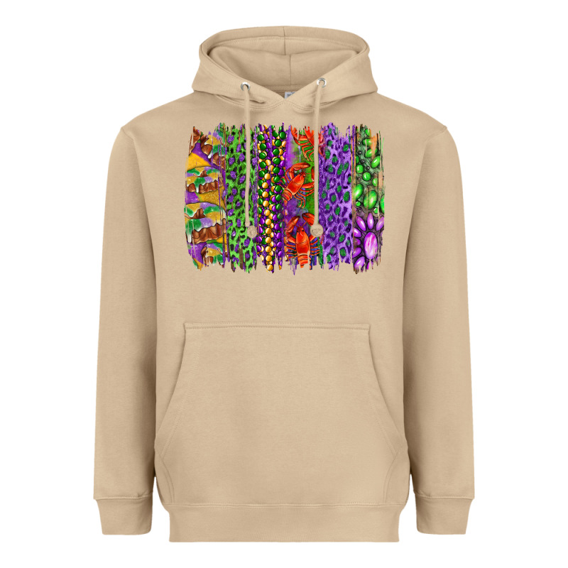 Mardi Gras Brush Strokes King Cake And Craw Fish Heavyweight Hoodie by RanaPortraitStore | Teevron