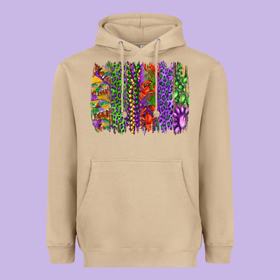 Mardi Gras Brush Strokes King Cake And Craw Fish Heavyweight Hoodie Designed By Ranaportraitstore