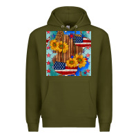 Army Green usa map with sunflowers and leopard seamless pattern Premium Hoodie - BundleAndBundleShop