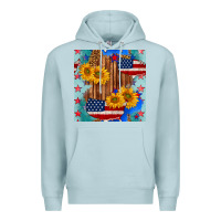 Blue Mist usa map with sunflowers and leopard seamless pattern Premium Hoodie - BundleAndBundleShop