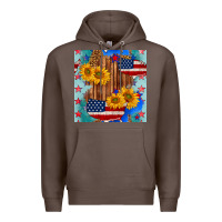 Coffee usa map with sunflowers and leopard seamless pattern Premium Hoodie - BundleAndBundleShop