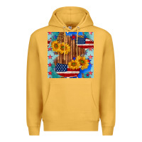 Mustard usa map with sunflowers and leopard seamless pattern Premium Hoodie - BundleAndBundleShop