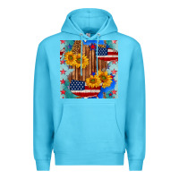 Ocean Blue usa map with sunflowers and leopard seamless pattern Premium Hoodie - BundleAndBundleShop