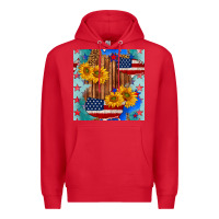 Red usa map with sunflowers and leopard seamless pattern Premium Hoodie - BundleAndBundleShop