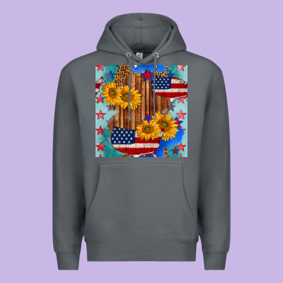 Usa Map With Sunflowers And Leopard Seamless Pattern Premium Hoodie Designed By Bundleandbundleshop
