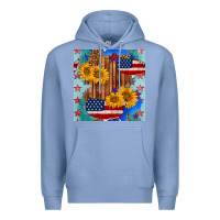 Colony Blue usa map with sunflowers and leopard seamless pattern Premium Hoodie - BundleAndBundleShop