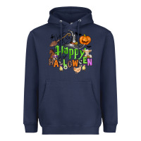 Navy happy halloween farm animals Heavyweight Hoodie - Zillion Design Studio