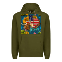 Army Green 4th of july texas map with cow seamless pattern Premium Hoodie - BundleAndBundleShop