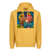 Mustard 4th of july texas map with cow seamless pattern Premium Hoodie - BundleAndBundleShop