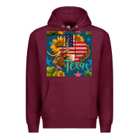 Burgundy 4th of july texas map with cow seamless pattern Premium Hoodie - BundleAndBundleShop