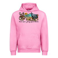 Fuchsia Pink Peace Love Jersey Giant Chicken Urban Hoodie - LillyAllenDesigns