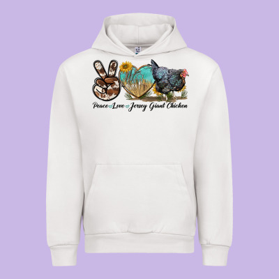 Peace Love Jersey Giant Chicken Urban Hoodie Designed By Lillyallendesigns