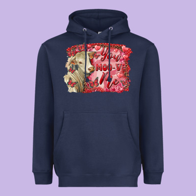 Valentine's Day You Moo Ve Me Charolais Cow Heavyweight Hoodie Designed By Ranaportraitstore