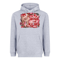 Heather Grey valentine's day pig hogs and kisses Heavyweight Hoodie - RanaPortraitStore