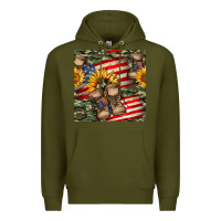 Army Green usa flag with army boot seamless pattern Premium Hoodie - BundleAndBundleShop