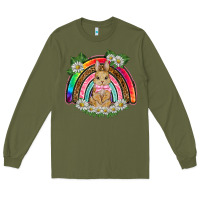 Army Green easter rabbit rainbow Long Sleeve Tee - BarkalooDesign