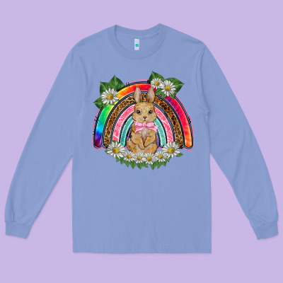 Easter Rabbit Rainbow Long Sleeve Tee Designed By Barkaloodesign