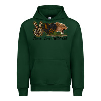 Forest Green Peace Love Wild Cat Head Urban Hoodie - LillyAllenDesigns