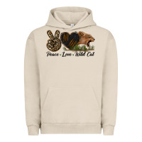 Pigment French Oak Peace Love Wild Cat Head Urban Hoodie - LillyAllenDesigns