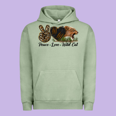 Peace Love Wild Cat Head Urban Hoodie Designed By Lillyallendesigns