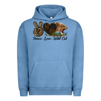 Pigment Pebble Blue Peace Love Wild Cat Head Urban Hoodie - LillyAllenDesigns