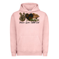 Pigment Salmon Peace Love Wild Cat Head Urban Hoodie - LillyAllenDesigns