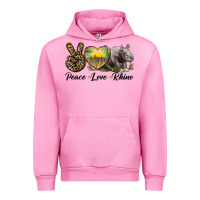 Fuchsia Pink peace love rhino Urban Hoodie - LillyAllenDesigns
