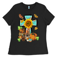 Black western thankful cross pumpkin Ladies Tee - BarkalooDesign