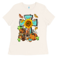 Western Thankful Cross Pumpkin Ladies Tee | Teevron