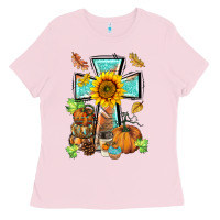 Bubblegum Pink western thankful cross pumpkin Ladies Tee - BarkalooDesign