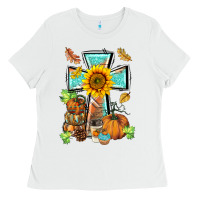 White western thankful cross pumpkin Ladies Tee - BarkalooDesign