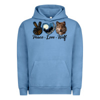Pigment Pebble Blue peace love wolf head Urban Hoodie - LillyAllenDesigns