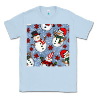 Dusty Blue christmas snowman seamless pattern Classic Tee - BundleAndBundleShop
