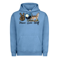 Pigment Pebble Blue Peace Love Wolf Urban Hoodie - LillyAllenDesigns
