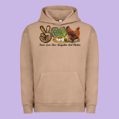 Peace Love New Hampshire Red Chicken Urban Hoodie Designed By Lillyallendesigns