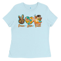 Baby Blue peace love fall Ladies Tee - BarkalooDesign