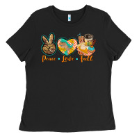Black peace love fall Ladies Tee - BarkalooDesign