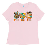 Bubblegum Pink peace love fall Ladies Tee - BarkalooDesign