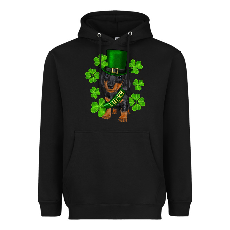 St. Patrick's Day Lucky Dachshund Puppy Heavyweight Hoodie by RanaPortraitStore | Teevron