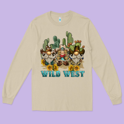 Wild West Western Gnome Long Sleeve Tee Designed By Barkaloodesign