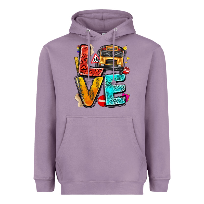 Love School Bus Heavyweight Hoodie by texasbilliewilder | Teevron