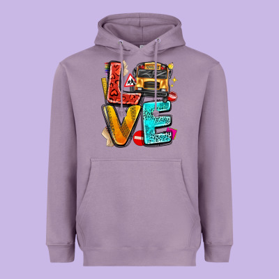 Love School Bus Heavyweight Hoodie Designed By Texasbilliewilder