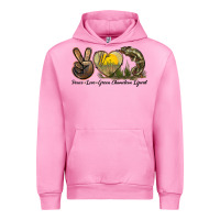 Fuchsia Pink Peace Love Green Chameleon Lizard Urban Hoodie - LillyAllenDesigns