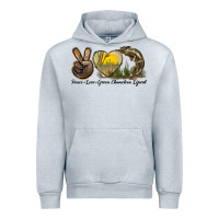 Heather Grey Peace Love Green Chameleon Lizard Urban Hoodie - LillyAllenDesigns