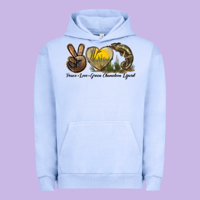 Peace Love Green Chameleon Lizard Urban Hoodie Designed By Lillyallendesigns