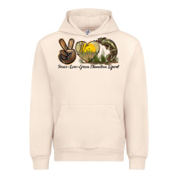 Sandshell Peace Love Green Chameleon Lizard Urban Hoodie - LillyAllenDesigns