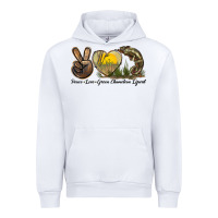 White Peace Love Green Chameleon Lizard Urban Hoodie - LillyAllenDesigns