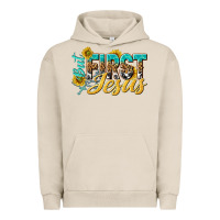 Pigment French Oak but first jesus Urban Hoodie - NancyCooperArtShop